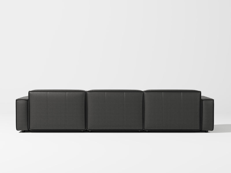 Valencia Nathan Full Aniline Leather Modular Sofa with Down Feather, Three Seats, Black Color