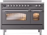 ILVE Nostalgie II 48-Inch Freestanding Electric Induction Range in Matte Graphite with Chrome Trim (UPI486NMPMGC)