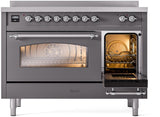 ILVE Nostalgie II 48-Inch Freestanding Electric Induction Range in Matte Graphite with Chrome Trim (UPI486NMPMGC)