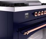 ILVE Nostalgie II 60-Inch Propane Gas Dual Fuel Range with 7 Burners, Griddle, & French Top with Triple Glass Door Oven in Midnight Blue with Copper Trim (UP60FSNMPMBPLP)