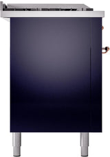 ILVE Nostalgie II 60-Inch Natural Gas Dual Fuel Range with 7 Burners, Griddle, & French Top with Triple Glass Door Oven in Midnight Blue with Copper Trim (UP60FSNMPMBP)