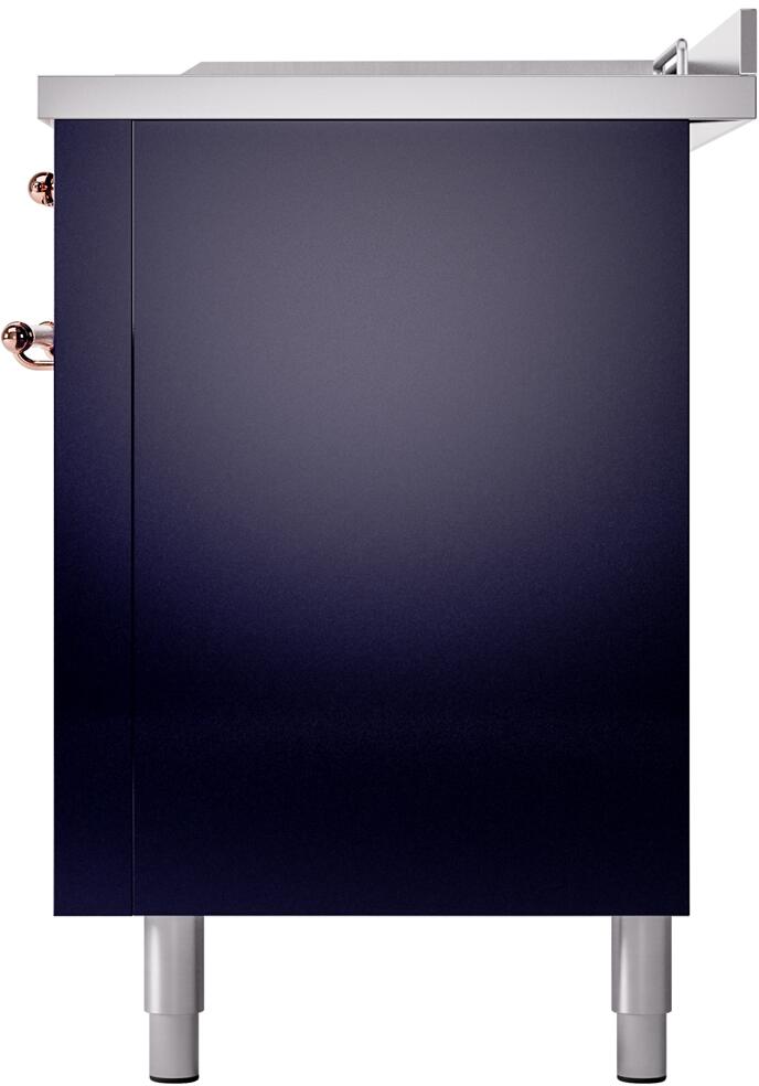 ILVE Nostalgie II 60-Inch Natural Gas Dual Fuel Range with 7 Burners, Griddle, & French Top with Triple Glass Door Oven in Midnight Blue with Copper Trim (UP60FSNMPMBP)