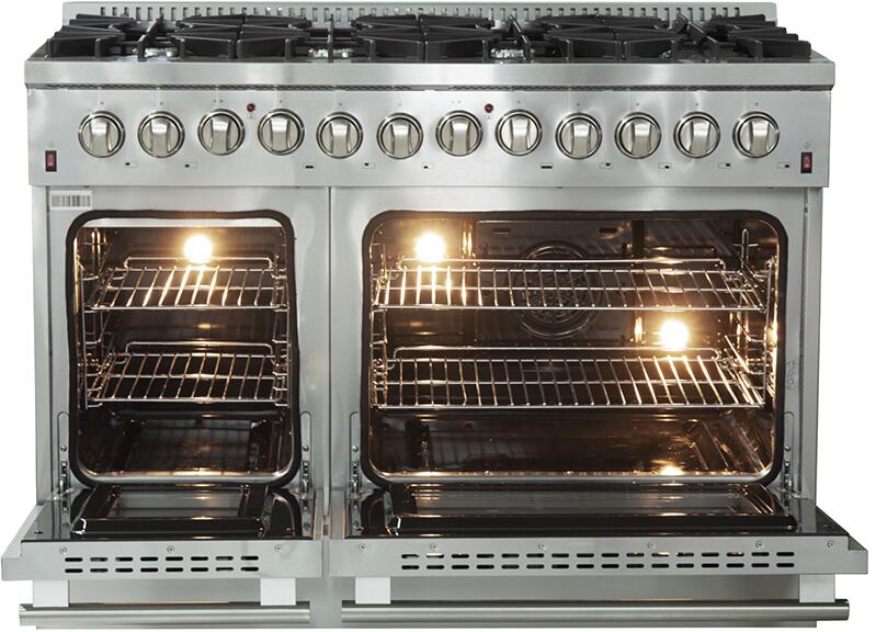 FORNO Appliance Package - 48 Inch Dual Fuel Range, Wall Mount Range Hood, Microwave Drawer, AP-FFSGS6156-48-3