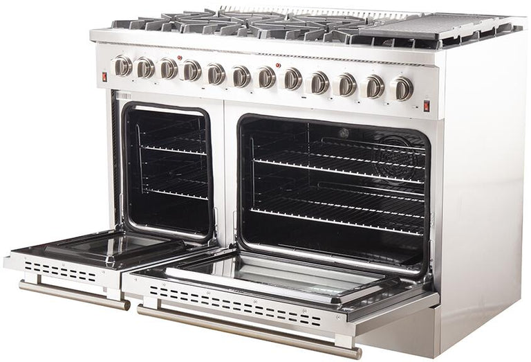 FORNO Appliance Package - 48" Dual Fuel Range, Dishwasher, 48" Refrigerator, Microwave Drawer, AP-FFSGS6156-48-12