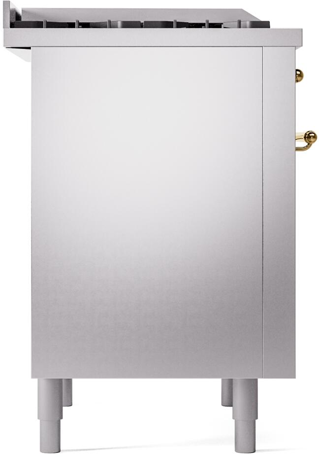 ILVE Nostalgie II 36-Inch Freestanding Natural Gas Dual Fuel Range in Stainless Steel with Brass Trim (UP36FNMPSSG)