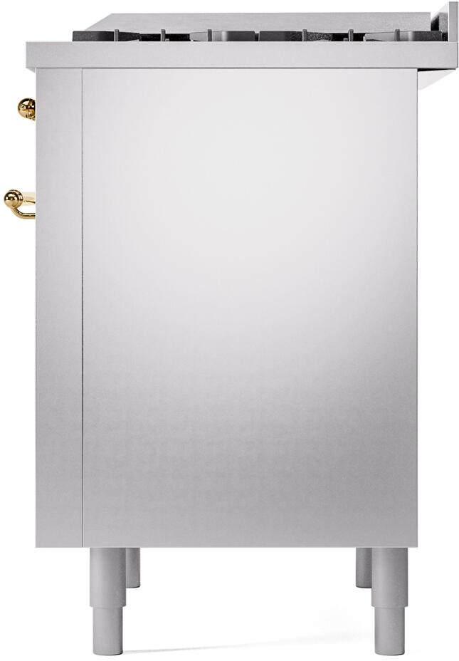 ILVE Nostalgie II 36-Inch Freestanding Natural Gas Dual Fuel Range in Stainless Steel with Brass Trim (UP36FNMPSSG)