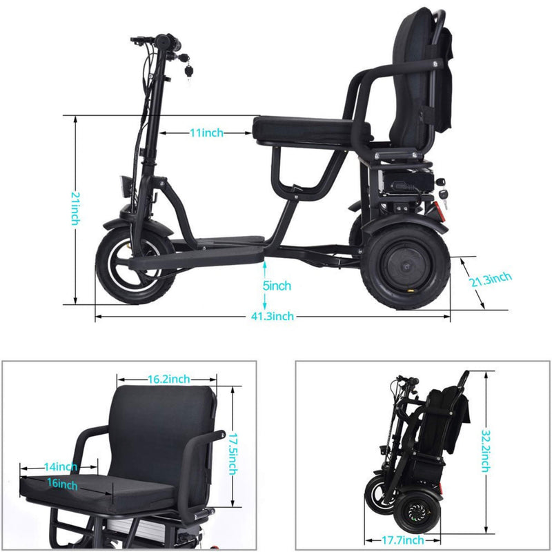 EZG 3-Wheel Electric Heavy Duty Lightweight Powered Mobility Scooter For Adults, 280LBS (SAK47361)