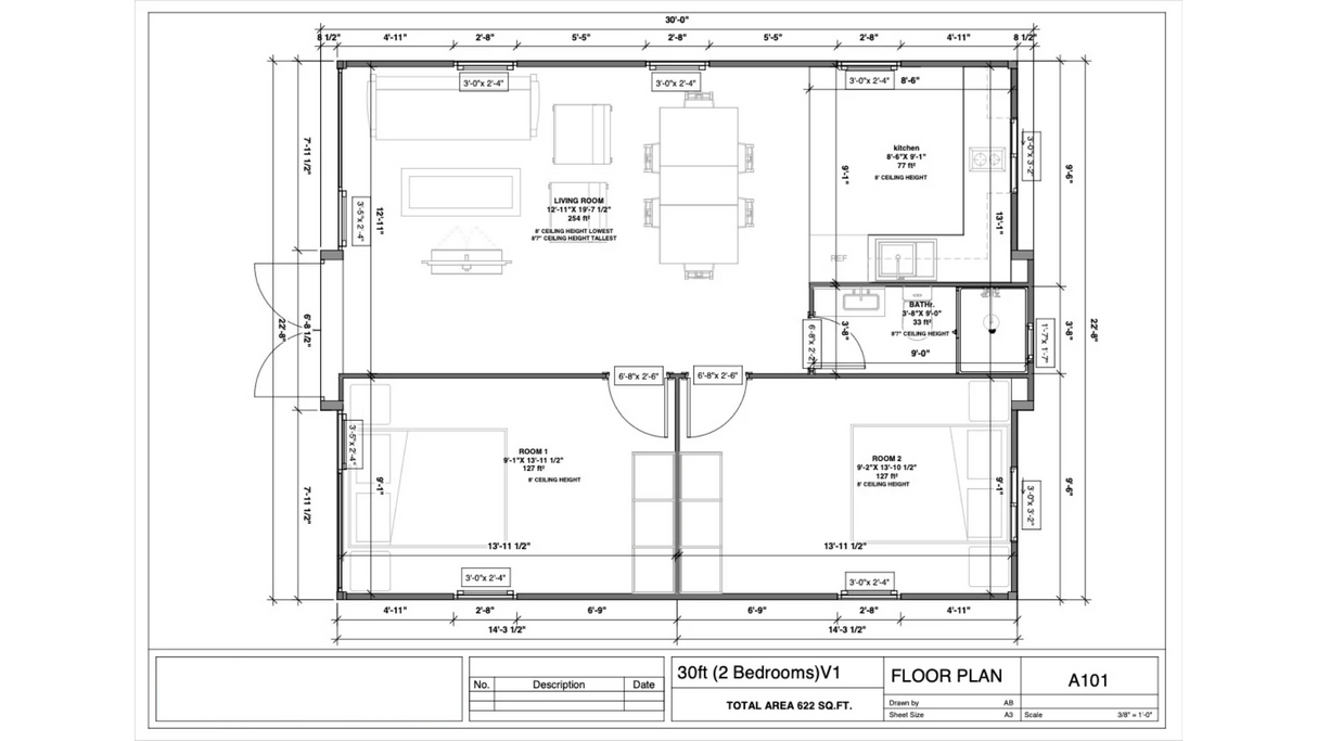 Expandora - 30' Expandable Container Home | 2 Bedroom, Full Bath, Kitchen, Living Room | 600 SF Tiny Home
