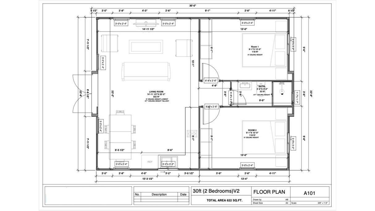 Expandora - 30' Expandable Container Home | 2 Bedroom, Full Bath, Kitchen, Living Room | 600 SF Tiny Home