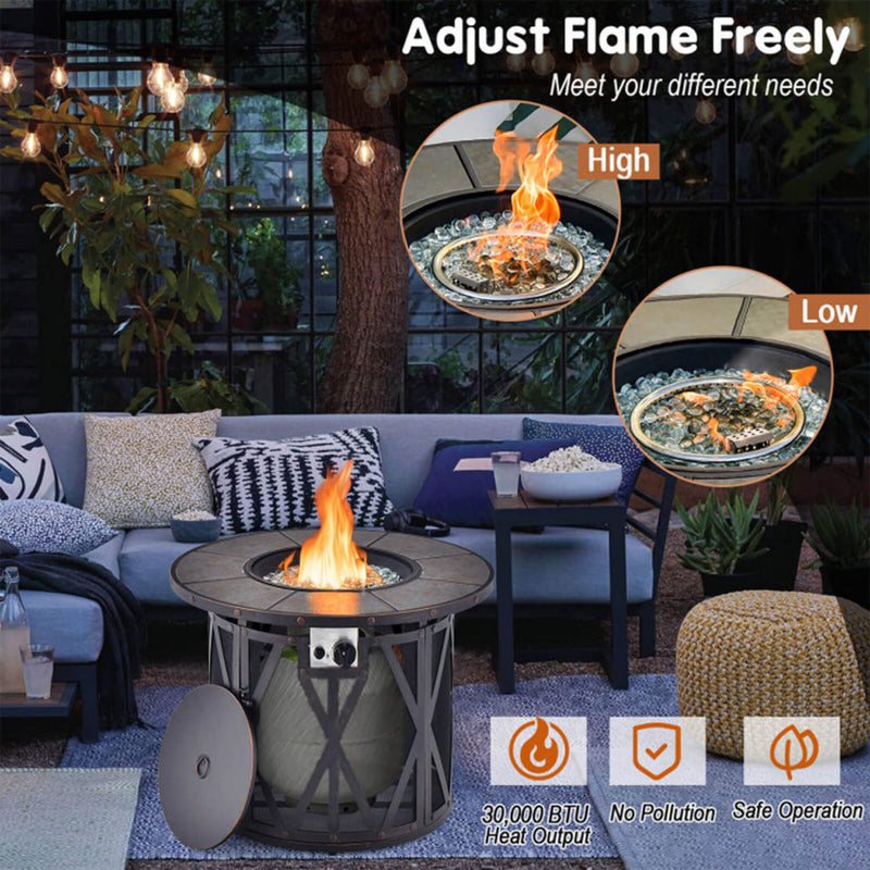 30K BTU Premium Outdoor Patio Gas Fire Pit Table With Fire Glass And Cover, 32" (SAK17432)