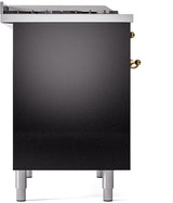 ILVE Nostalgie II 40-Inch Freestanding Natural Gas Dual Fuel Range in Glossy Black with Brass Trim (UPD40FNMPBKG)
