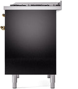 ILVE Nostalgie II 40-Inch Dual Fuel Freestanding Range in Glossy Black with Brass Trim (UPD40FNMPBKGLP)