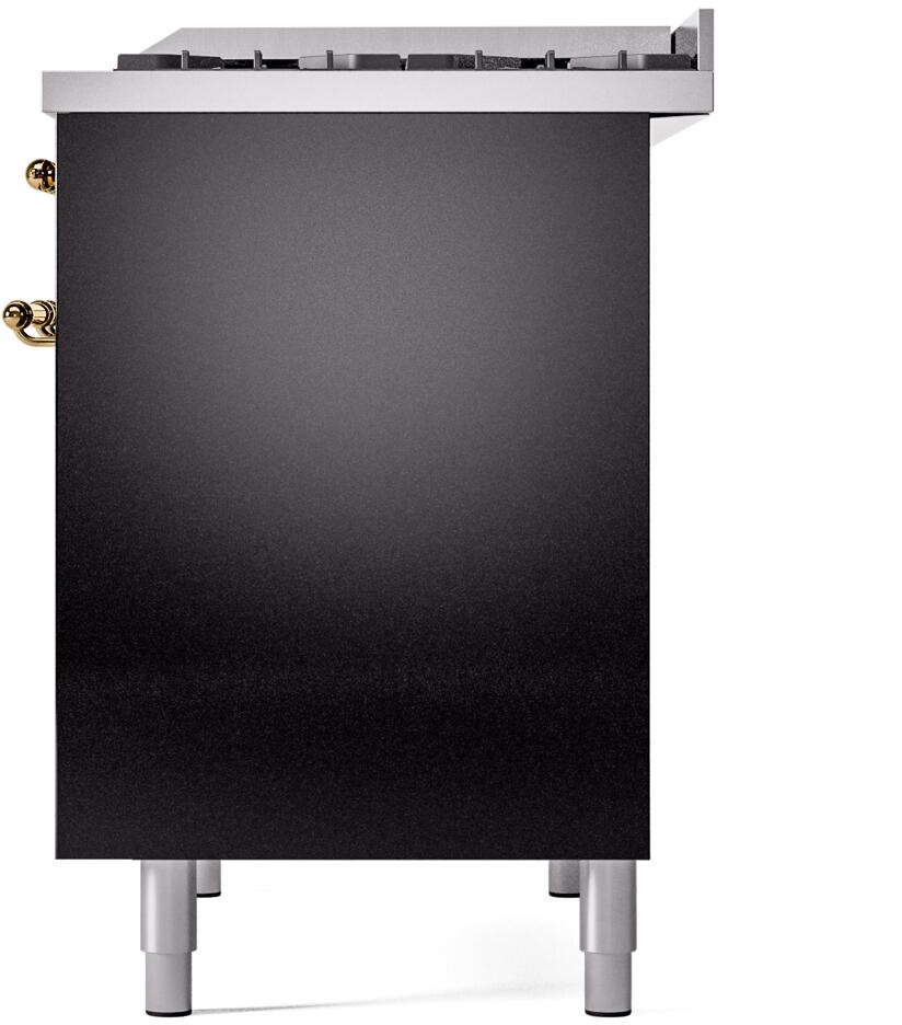 ILVE Nostalgie II 40-Inch Freestanding Natural Gas Dual Fuel Range in Glossy Black with Brass Trim (UPD40FNMPBKG)