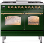 ILVE Nostalgie II 40-Inch Freestanding Natural Gas Dual Fuel Range in Emerald Green with Brass Trim (UPD40FNMPEGG)