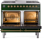 ILVE Nostalgie II 40-Inch Dual Fuel Freestanding Range in Emerald Green with Brass Trim (UPD40FNMPEGGLP)