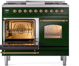 ILVE Nostalgie II 40-Inch Dual Fuel Freestanding Range in Emerald Green with Brass Trim (UPD40FNMPEGGLP)