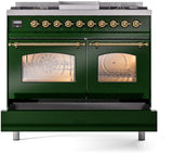 ILVE Nostalgie II 40-Inch Dual Fuel Freestanding Range in Emerald Green with Brass Trim (UPD40FNMPEGGLP)