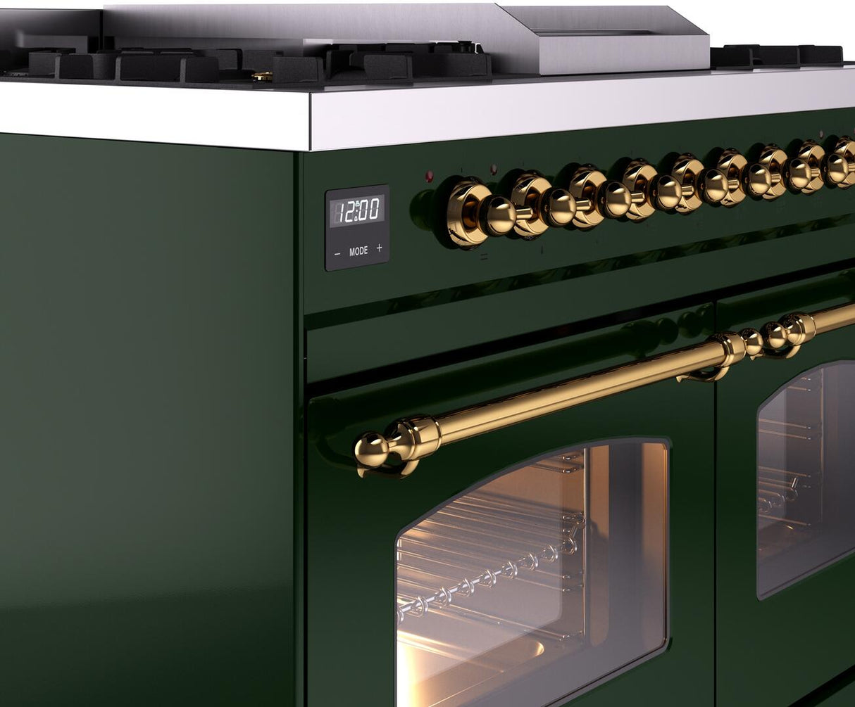 ILVE Nostalgie II 40-Inch Dual Fuel Freestanding Range in Emerald Green with Brass Trim (UPD40FNMPEGGLP)