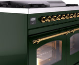ILVE Nostalgie II 40-Inch Dual Fuel Freestanding Range in Emerald Green with Brass Trim (UPD40FNMPEGGLP)