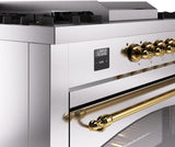 ILVE Nostalgie II 60-Inch Natural Gas Dual Fuel Range with 7 Burners, Griddle, & French Top with Triple Glass Door Oven in Stainless Steel with Brass Trim (UP60FSNMPSSG)