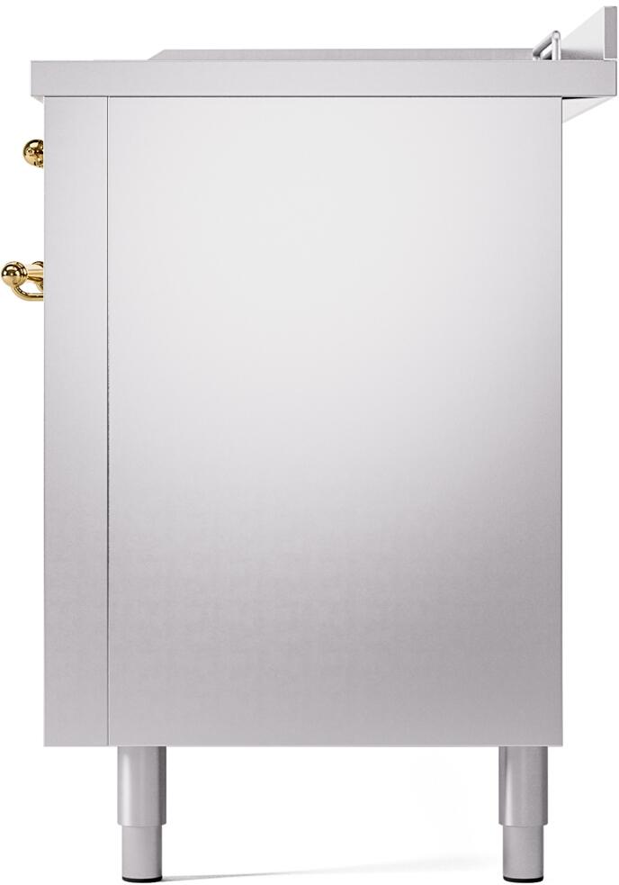 ILVE Nostalgie II 60-Inch Natural Gas Dual Fuel Range with 7 Burners, Griddle, & French Top with Triple Glass Door Oven in Stainless Steel with Brass Trim (UP60FSNMPSSG)