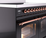 ILVE Nostalgie II 40-Inch Freestanding Electric Induction Range in Glossy Black with Copper Trim (UPDI406NMPBKP)