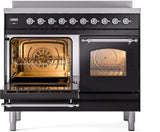 ILVE Nostalgie II 40-Inch Freestanding Electric Induction Range in Glossy Black with Chrome Trim (UPDI406NMPBKC)