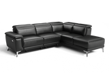 Valencia Pista Modern Top Grain Leather Reclining Sectional Sofa with Right-Hand Facing Chaise, Black