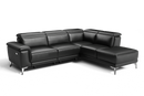 Valencia Pista Modern Top Grain Leather Reclining Sectional Sofa with Right-Hand Facing Chaise, Black