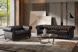 Valencia Parma 82" Full Aniline Leather Chesterfield Three Seats Sofa, Black
