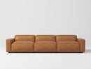 Valencia Nathan Full Aniline Leather Modular Sofa with Down Feather, Three Seats, Caramel Brown Color