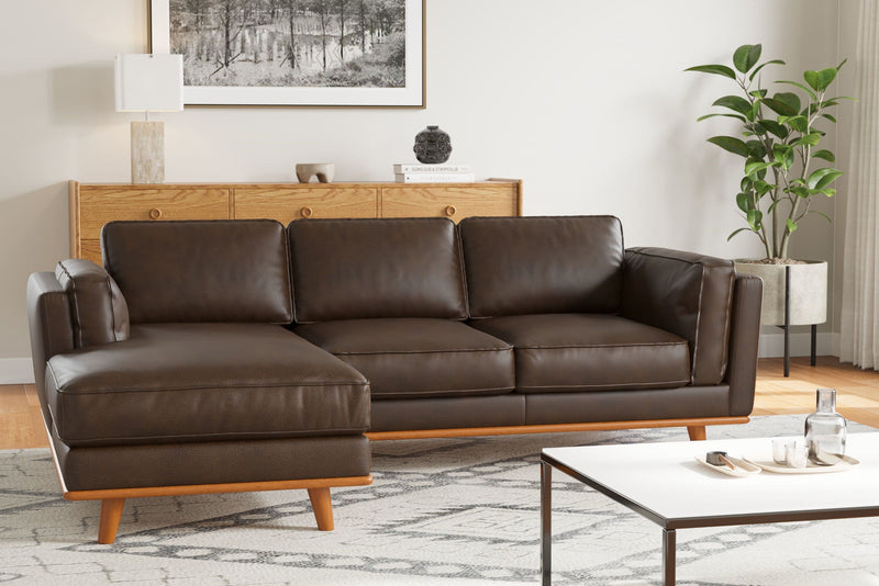 Valencia Artisan Top Grain Leather Three Seats with Left Chaise Sofa, Chocolate