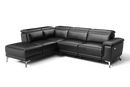 Valencia Pista Modern Top Grain Leather Reclining Sectional Sofa with Left-Hand Facing Chaise, Black