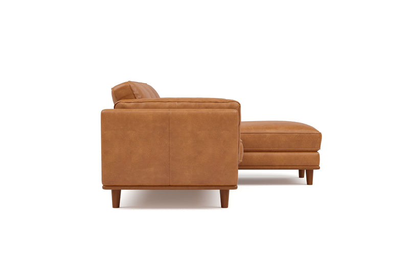 Valencia Artisan Top Grain Leather Three Seats with Right Chaise Sofa, Cognac