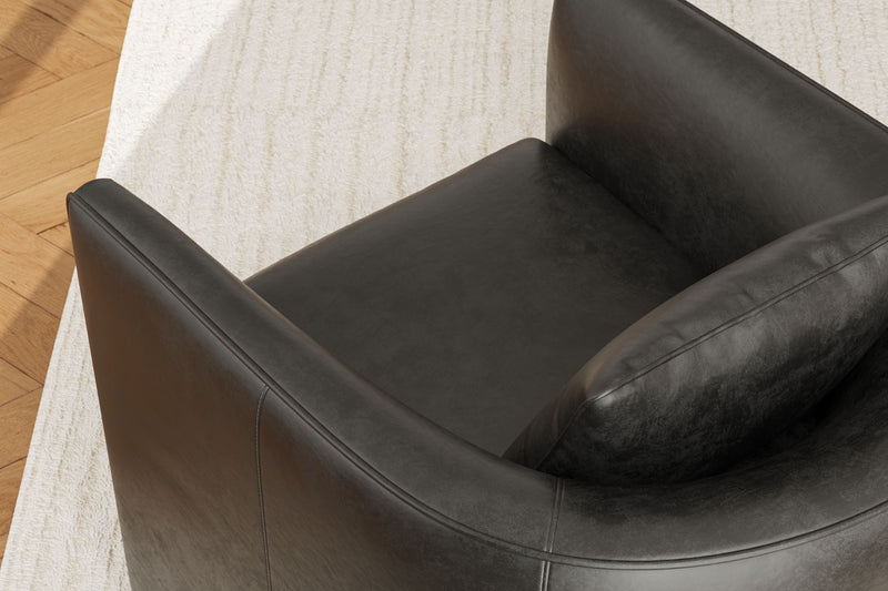 Valencia Riley Leather Swivel Accent Chair, Black