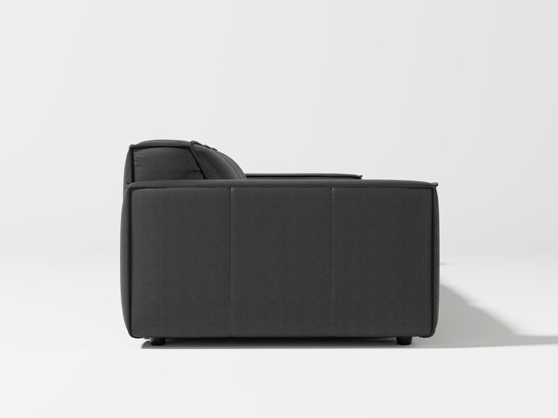 Valencia Nathan Full Aniline Leather Modular Sofa with Down Feather, Three Seats, Black Color