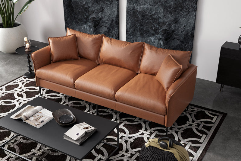 Valencia Jasper Leather Three Seats Sofa, Cognac Color