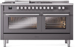 ILVE Professional Plus II 60-Inch Natural Gas Dual Fuel Range with 7 Burners, Griddle, & French Top with Triple Glass Door Oven in Matte Graphite (UP60FSWMPMG)