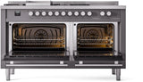 ILVE Professional Plus II 60-Inch Propane Gas Dual Fuel Range with 7 Burners, Griddle, & French Top with Triple Glass Door Oven in Matte Graphite (UP60FSWMPMGLP)