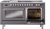 ILVE Professional Plus II 60-Inch Natural Gas Dual Fuel Range with 7 Burners, Griddle, & French Top with Triple Glass Door Oven in Matte Graphite (UP60FSWMPMG)