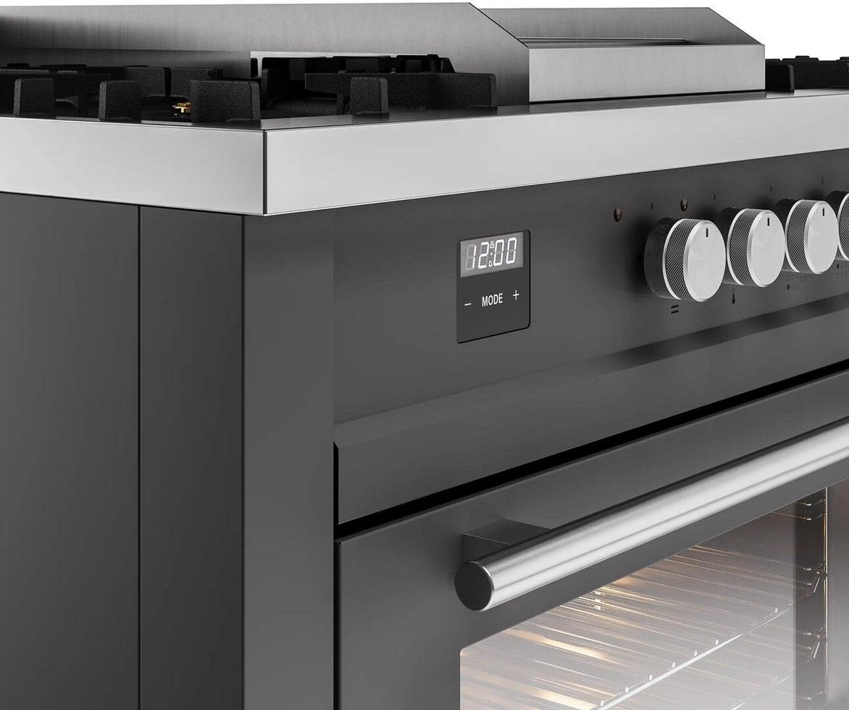 ILVE Professional Plus II 60-Inch Propane Gas Dual Fuel Range with 7 Burners, Griddle, & French Top with Triple Glass Door Oven in Matte Graphite (UP60FSWMPMGLP)