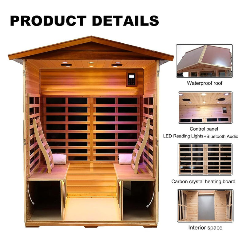 Premium 4-Person Luxury Low EMF Outdoor FAR Infrared Home Sauna With Bluetooth Audio, 2050W (SAK15372)
