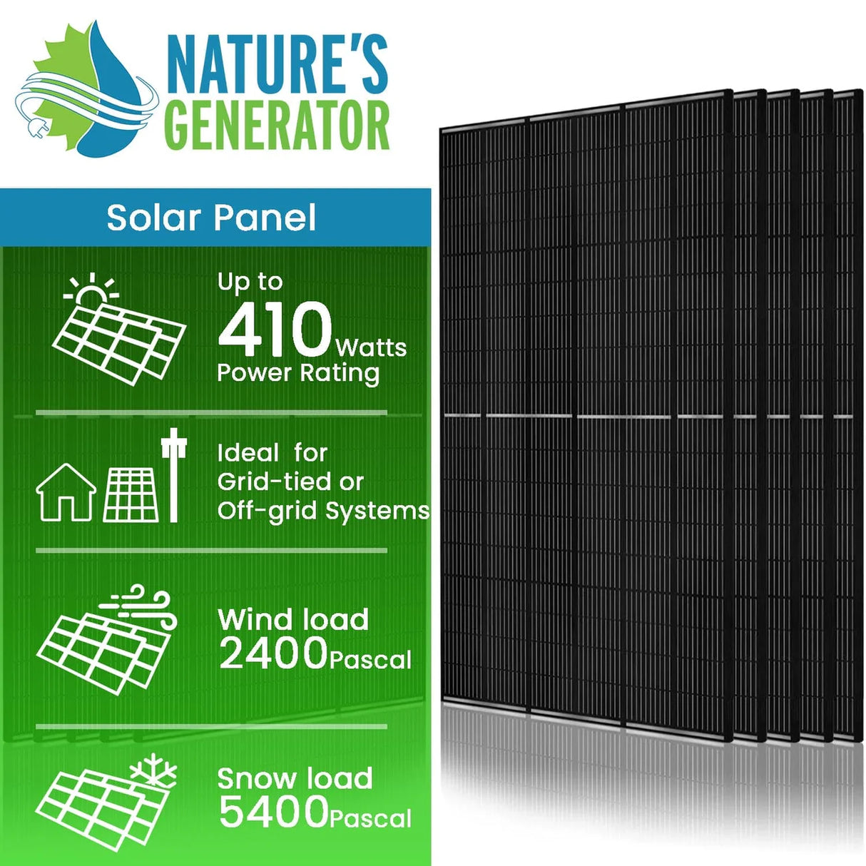 Nature's generator 410 watt monocrystalline solar panel (10 pack)