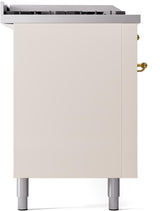 ILVE Nostalgie II 60-Inch Propane Gas Dual Fuel Range with 7 Burners, Griddle, & French Top with Triple Glass Door Oven in Antique White with Brass Trim (UP60FSNMPAWGLP)