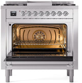 ILVE Nostalgie II 36-Inch Freestanding Natural Gas Dual Fuel Range in Stainless Steel with Chrome Trim (UP36FNMPSSC)