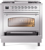 ILVE Nostalgie II 36-Inch Freestanding Natural Gas Dual Fuel Range in Stainless Steel with Chrome Trim (UP36FNMPSSC)