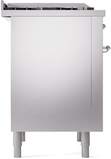 ILVE Nostalgie II 36-Inch Freestanding Natural Gas Dual Fuel Range in Stainless Steel with Chrome Trim (UP36FNMPSSC)