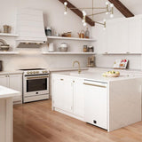 FORNO Espresso Package - 30" Induction Range, Range Hood, 36" Refrigerator with Ice Maker and Dishwasher in White with Antique Brass Handles