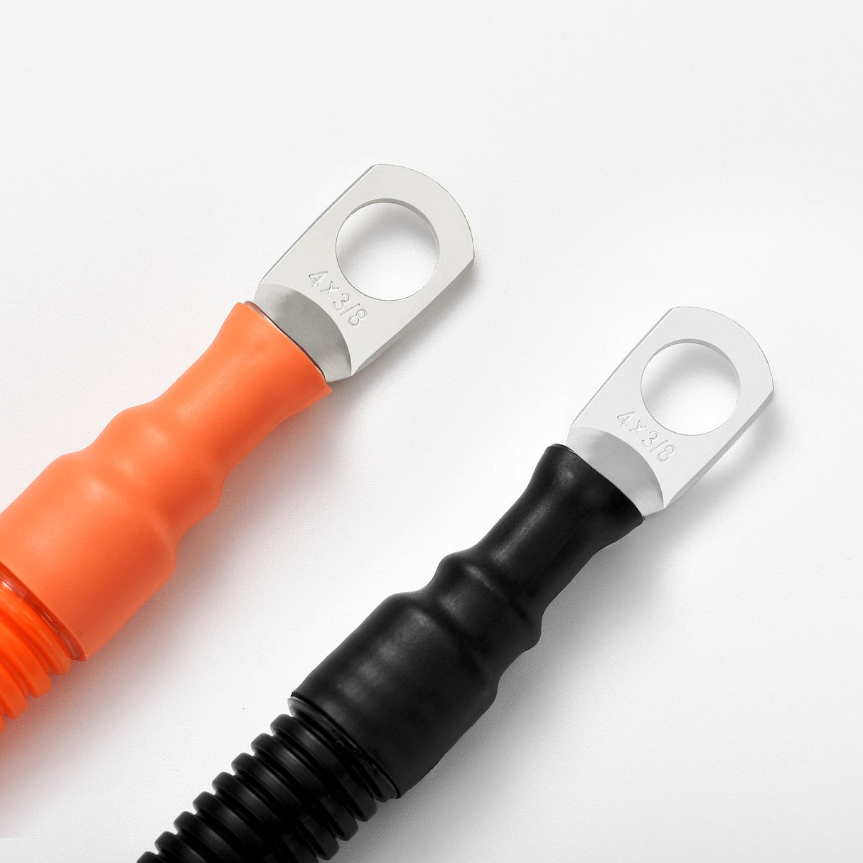 4 AWG 3/8” Battery Cables | Pair of Orange & Black Pure Copper Battery Cables for Server Rack Busbar