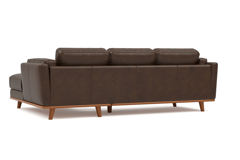 Valencia Artisan Top Grain Leather Three Seats with Right Hand Chaise Sofa, Chocolate